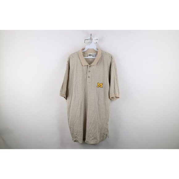 Vintage 90s Mens Large Rayon Gabardine Block M University of Michigan Golf Polo - Picture 1 of 14